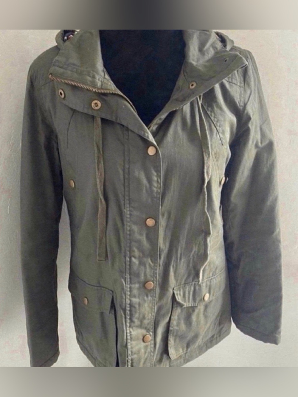 Women's Olive Green Hooded Utility Jacket (Size M)